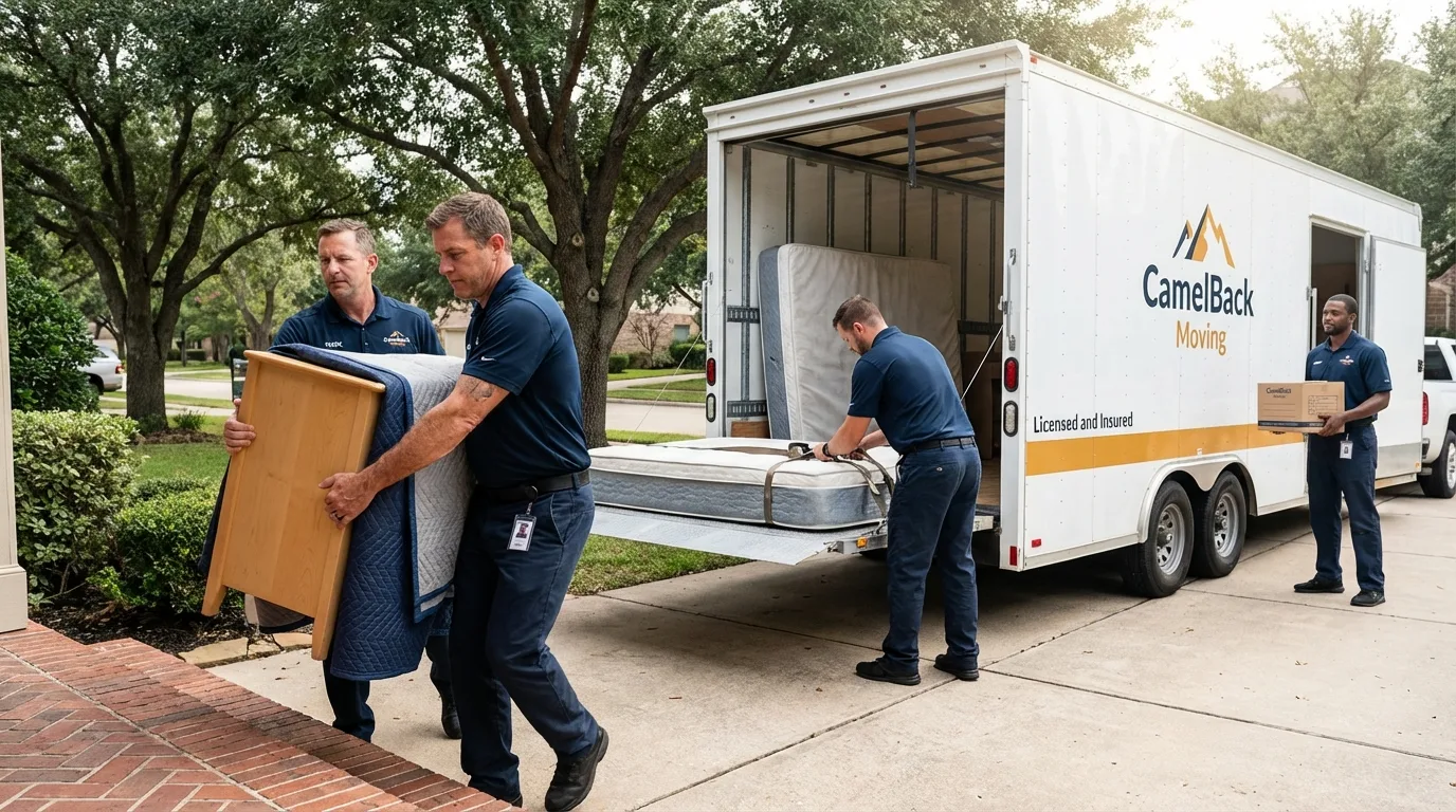 Crew loading residential truck for cross-state move from Monticello, UT
